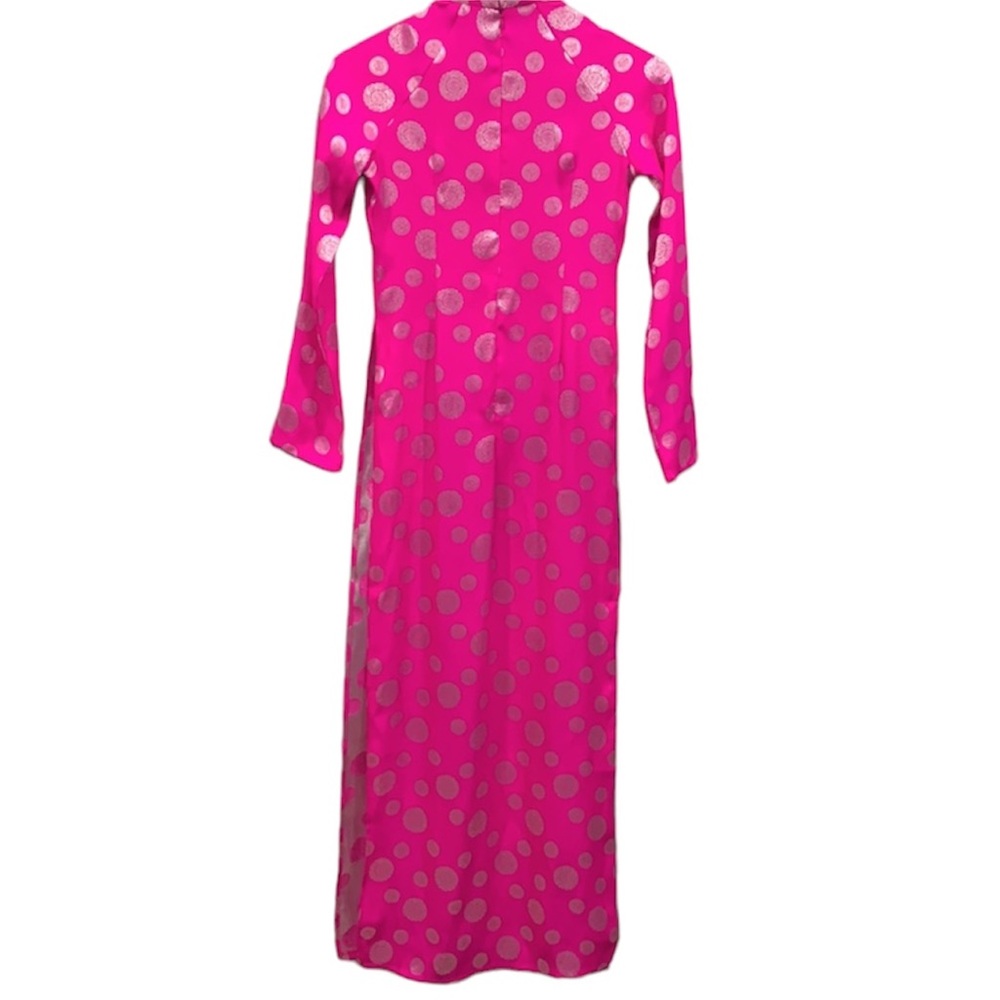 Vietnamese Ao Dai Fuchsia Women's High Collar Long Maxi Dress Size Small